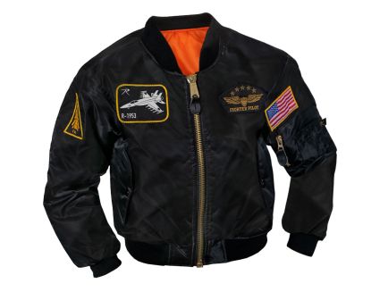 Rothco Kids Flight Jacket With Patches - Black, X-Large