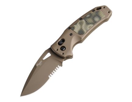 Hogue Sig K320 AXG Scorpion Folding Knife Drop Point Flat Dark Earth Partially Serrated Edge - Durable, Lightweight and Reliable - 36378