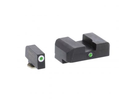 AmeriGlo I-Dot Front/Single Dot Rear Night Sight Set for Glock 17, 19 Pistols, Green with White Outline Front, Green Rear - GL101