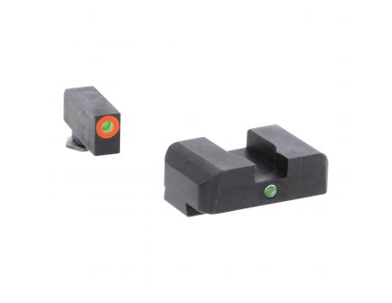 AmeriGlo I-Dot Front/Single Dot Rear Night Sight Set for Glock Gen5 17, 19, 19x Pistols, Green with Orange Outline Front, Green Rear - GL5201