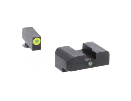 AmeriGlo I-Dot Front/Single Dot Rear Night Sight Set for Glock Gen5 17, 19, 19x Pistols, Green with Lumigreen Outline Front, Green Rear - GL5301