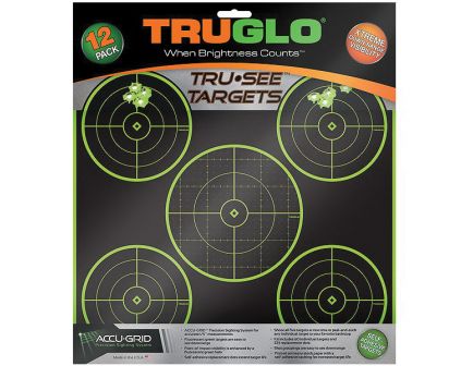 TruGlo Tru See 12" x 12" Splatter Self-Adhesive 5-Bullseye Target, Fluorescent Green/Black, 12/pack - TG11A12