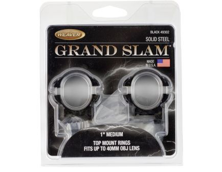 Weaver Grand Slam 1" Medium Steel 2-Piece Top Mount Scope Ring, Black - 49302