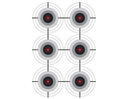 Birchwood Casey EZE-Scorer 23" x 35" Multiple Bullseye Target, Black/White, 100/pack - 37038