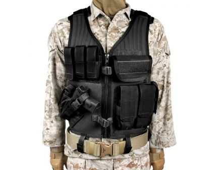 Blackhawk Omega Elite Nylon Mesh Cross Draw/Pistol Mag Adjustable Right Hand Tactical Vest, Black - 30EV26BK