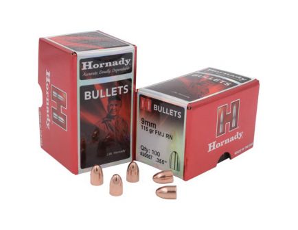Hornady FMJ 9mm 115 gr RN Handgun Bullet, 500/box - 355571