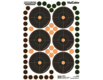 Champion VisiColor 8.5" x 11.5" Self-Adhesive 3" Bullseye Target, Orange/Black, 5/pack - 46135