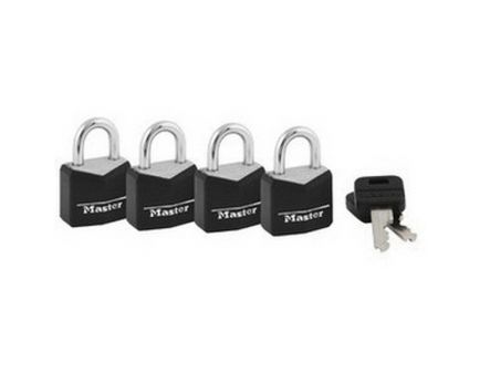 Master Lock Padlock, Black, 4/pack - 121Q