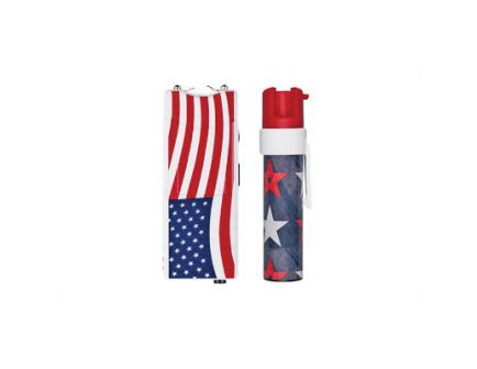 Sabre Stun Gun and Pepper Gel Package, Red/White/Blue Stun Gun w/ Built-in Flashlight - S7-PGUSA