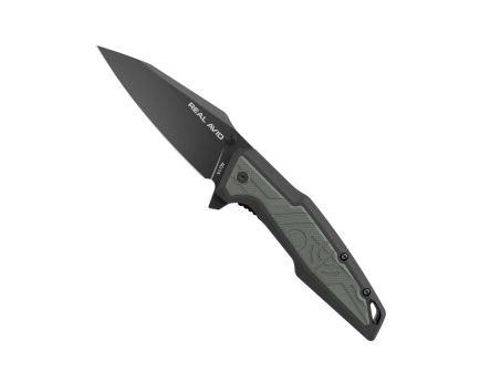 Real Avid RAV-1 Folding Knife Modified Clip Point Black Green - Robust Handle - AVRAV1