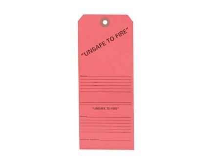 Brownells 7.50" x 3" Unsafe to Fire Tag, Red Pack of 25
