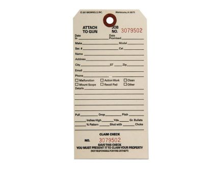 Brownells 6.25" x 3.13" CC-1 Single Stub Claim Check, Off-White Pack of 100