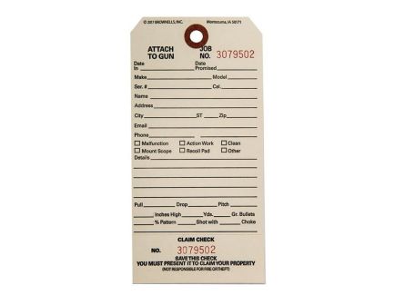Brownells 6.25" x 3.13" CC-1 Single Stub Claim Check, Off-White Pack of 500