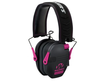 Walkers Game Ear Razor Slim Shooting 23 dB Over the Head Electronic Folding Earmuff, Black/Pink - GWPRSEMPNK