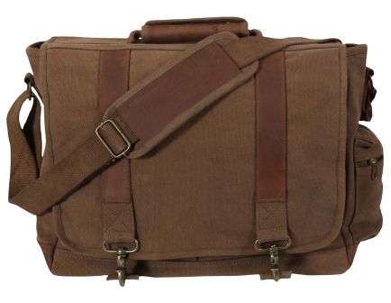 Rothco Vintage Canvas Pathfinder Laptop Bag With Leather Accents - Earth Brown