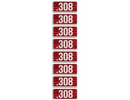MTM Case Gard .308 Cal 2.25" L Ammo Caliber Label, Red/White Pack of 8