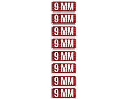 MTM Case Gard 9mm 2.25" L Ammo Caliber Label, Red/White Pack of 8