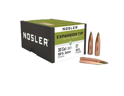 Nosler Expansion Tip .30 Cal CBTPT Rifle Bullet, 168 gr 0.308" 50rds