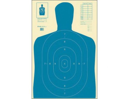 Action Target 23"x35" Economy Target w/ Blue Silhouette Cut Off Below Ring 7, 100/Box - B-27EBLUE-100