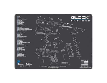 Cerus Gear ProMat 12" x 17" x 3 mm Schematic Mat for Glock G42/G43, Charcoal Gray/Cerus Blue