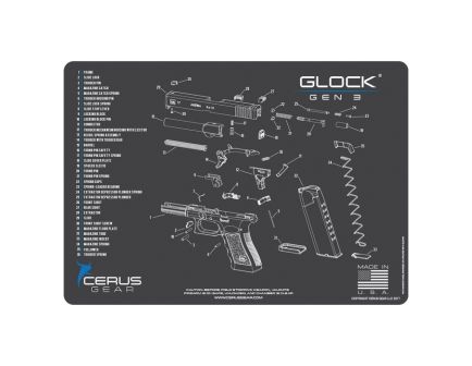 Cerus Gear ProMat 12" x 17" x 3 mm Schematic Mat for Glock Gen 3 G17/G19, Charcoal Gray/Cerus Blue