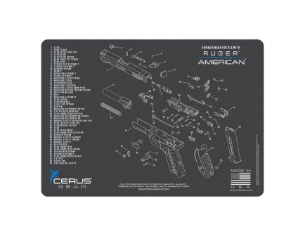 Cerus Gear ProMat 12" x 17" x 3 mm Schematic Mat for Ruger American Duty, Charcoal Gray/Cerus Blue