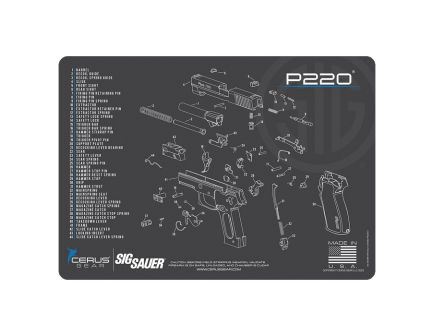 Cerus Gear ProMat 12" x 17" x 3 mm Schematic Mat for Sig P220 Elite, Charcoal Gray/Cerus Blue