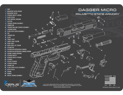 PSA Micro Dagger Handgun Cleaning Mat, 12" x 17"