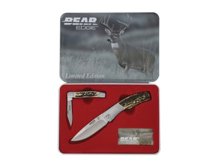 Bear & Son Limited Edition Deer Tin Gift Folding Knife Set Drop Point, Brown