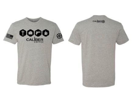 Caliber Coffee Faith Family Firearms Coffee T-Shirt, Grey X-Large