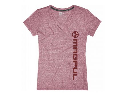 Magpul Vert Logo Megablend V Neck T Shirt Women's Large, Burgundy Heather