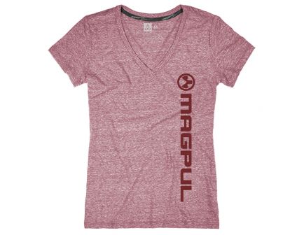 Magpul Vert Logo Megablend V Neck T Shirt Women's Small, Burgundy Heather