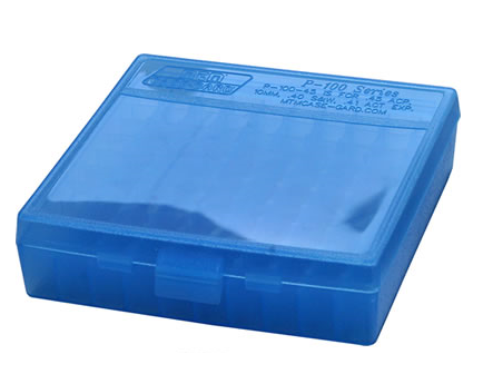 MTM Fliptop 100 Round Pistol Ammo Box, Clear Blue - P-100-45-24