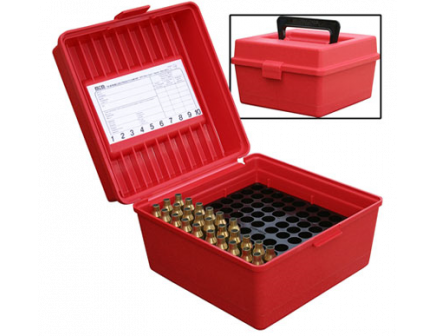 MTM FlipTop Ammo Box 22-250 to 375H-Red-100rd-R-100-30