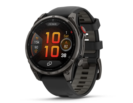 fenix 8 Pro – 47 mm, AMOLED, Sapphire, Carbon Gray DLC Titanium with Black/Gray Silicone Band