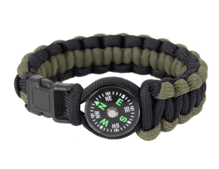 Rothco Paracord Compass Bracelet - Olive Drab - Black, 9 In