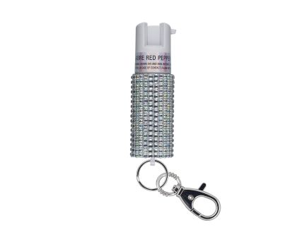 Sabre Pepper Spray w/Jeweled Design and Snap-Clip, 0.54 oz Silver